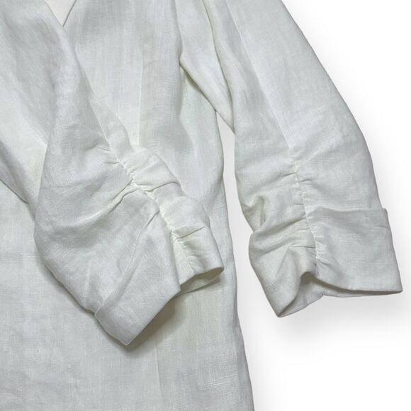 MICHAEL KORS 100% Linen Cream Blazer Gathered Sleeve One-Button Standard Notch 6 - Picture 7 of 11